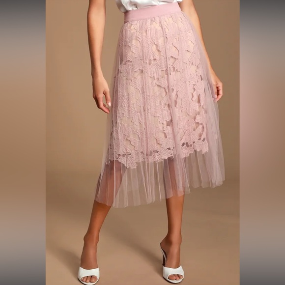 Lulu’s Mauve Pink Lace Midi Skirt - Picture 3 of 5
